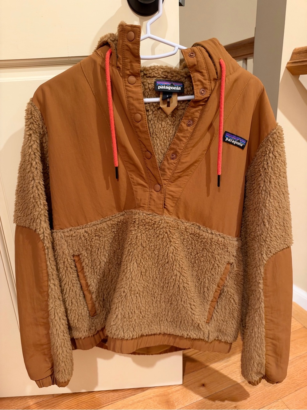 Patagonia Brown Sherpa Pullover with Coral Drawcords